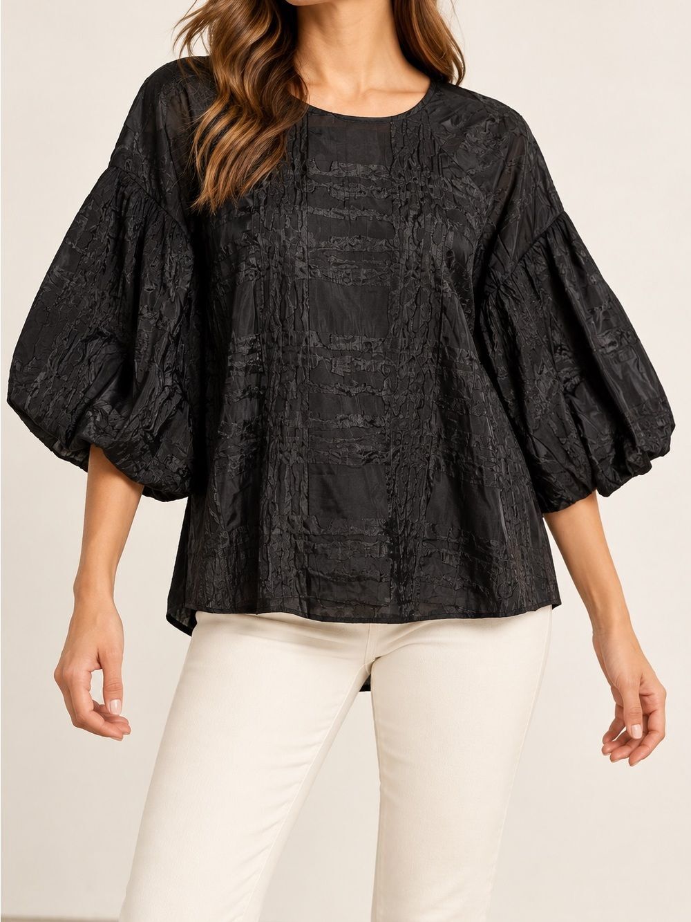 Hunter Bell Black Organza Style Bubble Sleeve Top Sz. S